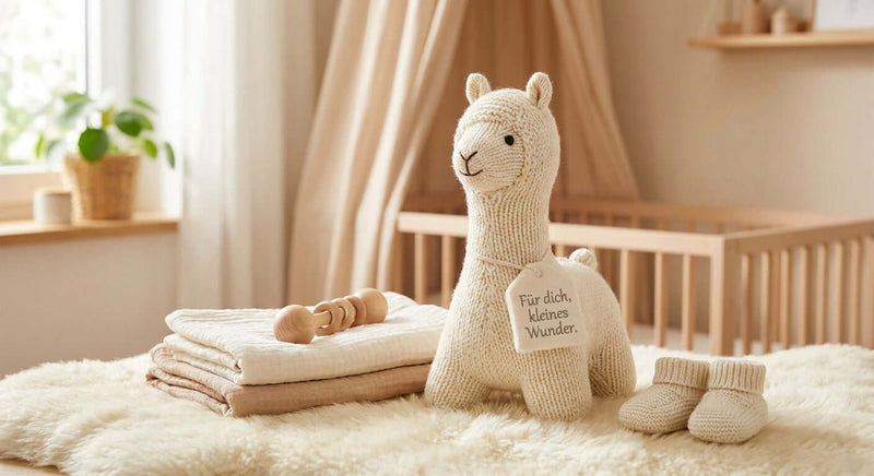 Alpaka-Kuscheltier als Geschenk zur Geburt
