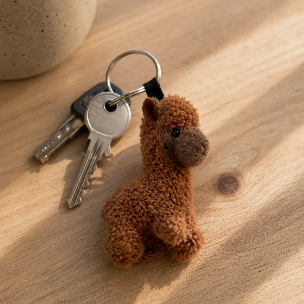 Alpaca Plush Keychain 12 cm with Key Ring (Brown, White)