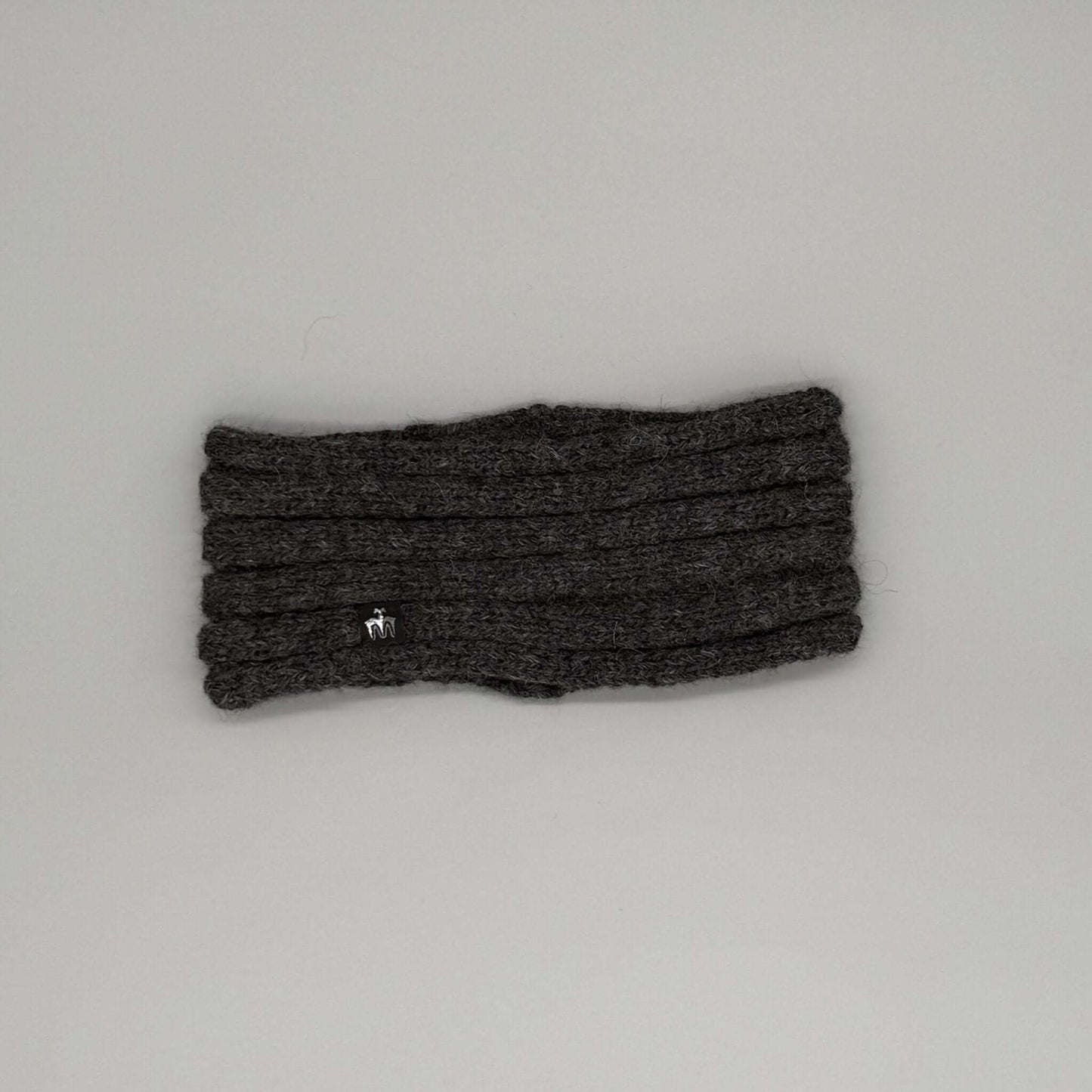 Alpaka Stirnband aus 100% Baby Alpaka in Dunkelgrau, dick gestrickt und extrem warm.