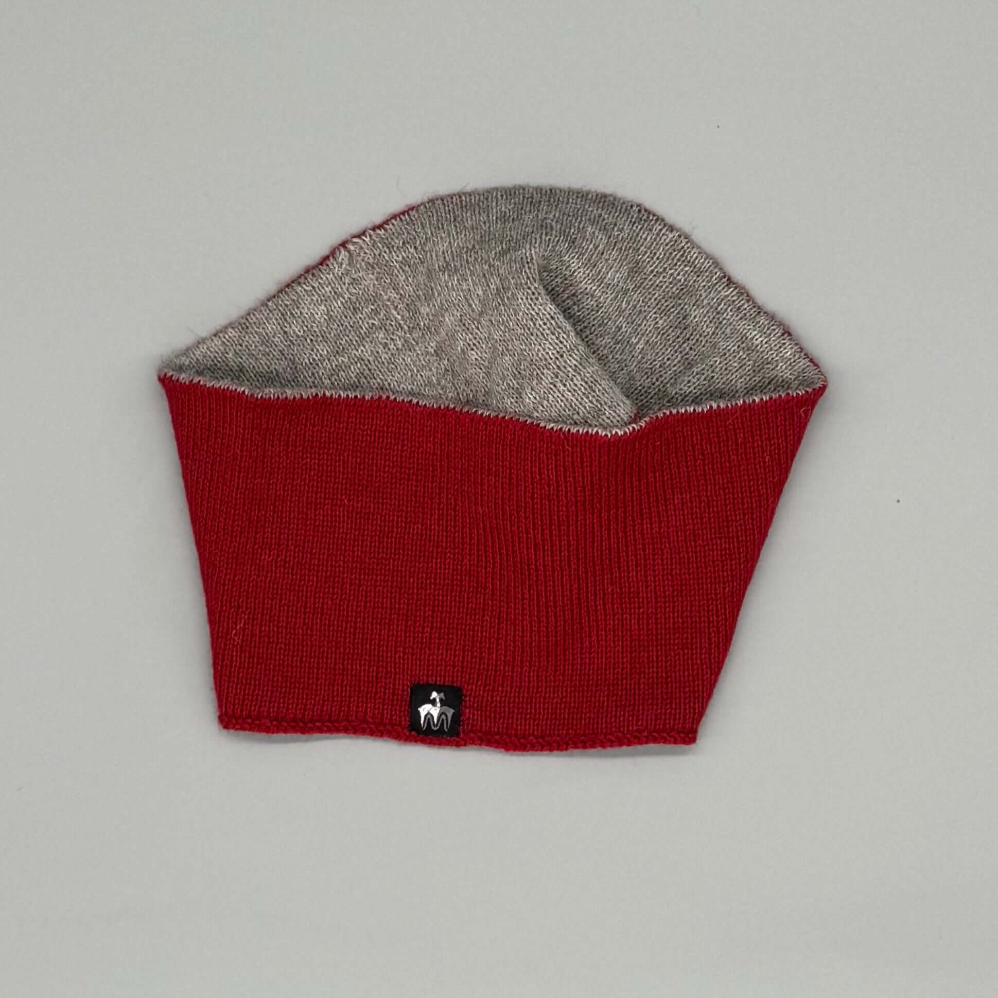 Alpaka Stirnband – 2-farbiges Wendestirnband aus 100% Babyalpaka Wolle in Rot und Grau