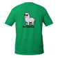 Lustiges Alpaka T-Shirt „Oh Flausch." mit grünem Hintergrund und süßem Alpaka-Motiv.
