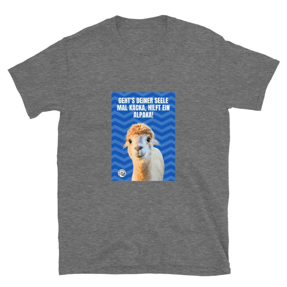 Alpaka Spruch T-Shirt mit frechem Spruch und Alpaka-Design auf grauem Hintergrund